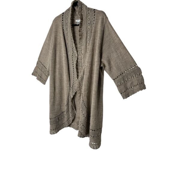 Croft & Barrow Sweater Women 2X Plus Beige Long Sleeve Cardigan Open Front Knit - Picture 5 of 9